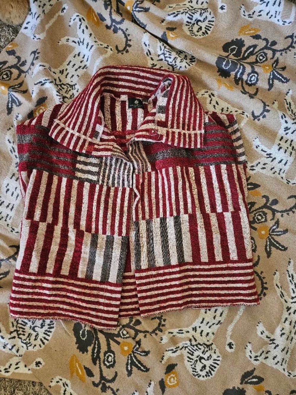 NUNO MoMA Striped Red and Ivory Patchwork Knit Jacket Vest 🌹 Art to Wear